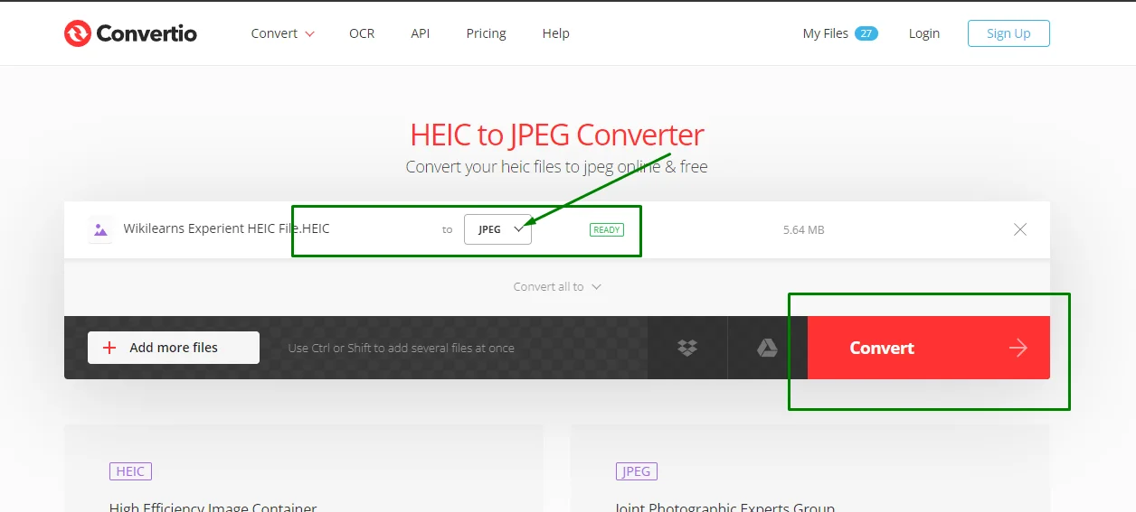  “Convert” button for Converting HEIC to JPEG