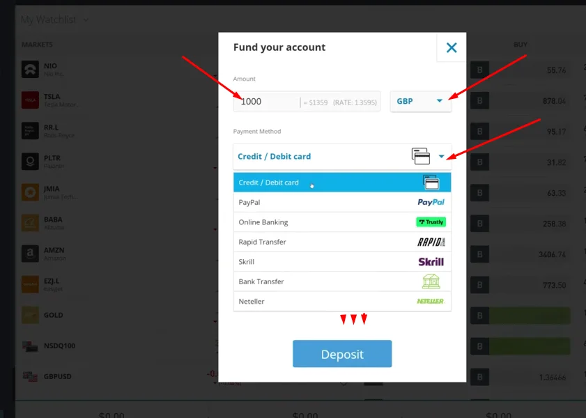 Deposit Funds into Your eToro Account